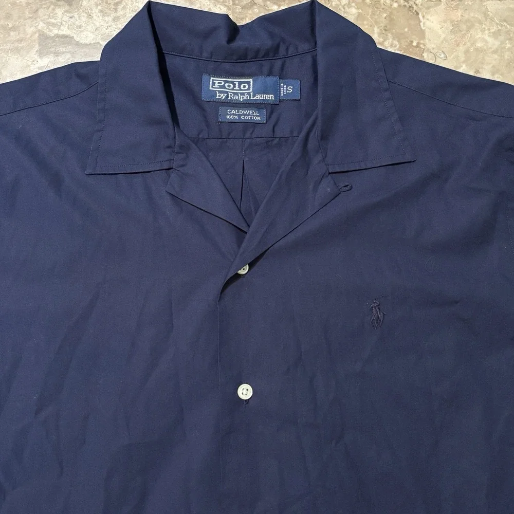 Polo Ralph Lauren Shirt Mens Small Blue Caldwell Cotton Twill Camp Loop Collar